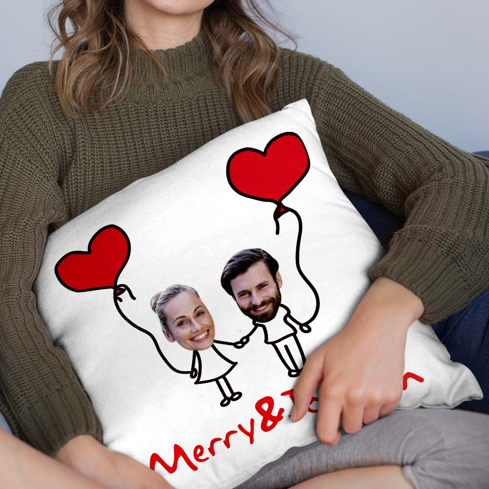 Custom Matchmaker Face Pillow Hand in Hand Personalized Couple Photo and Text Throw Pillow Valentine's Day Gift