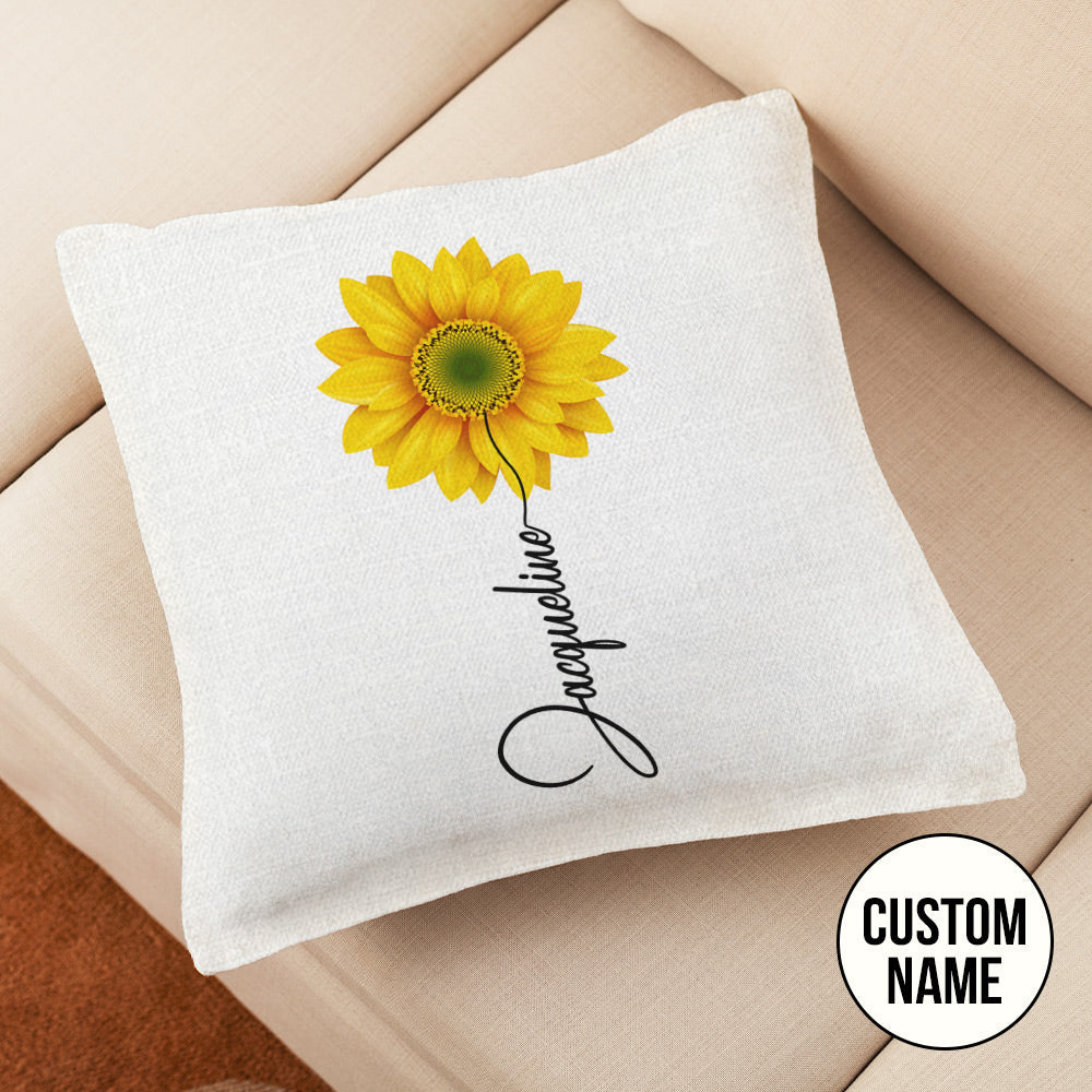 Custom Name Sunflower Throw Pillow Case with Insert