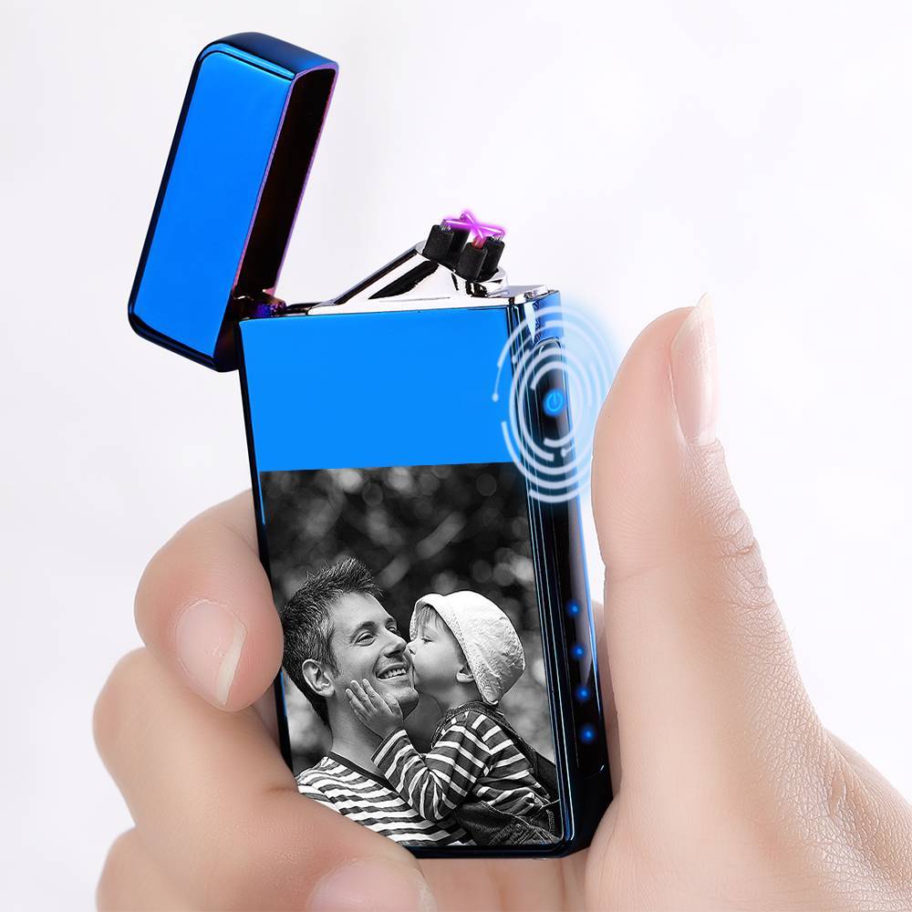 Men's Personality Custom Electric Blue Perfect Family Photo Lighter, Engraved Lighter