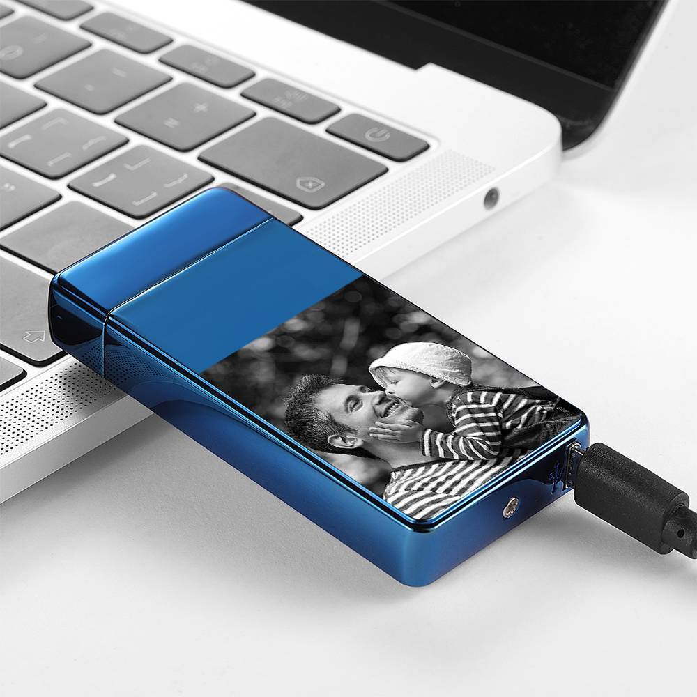 Men's Personality Custom Electric Blue Perfect Family Photo Lighter, Engraved Lighter