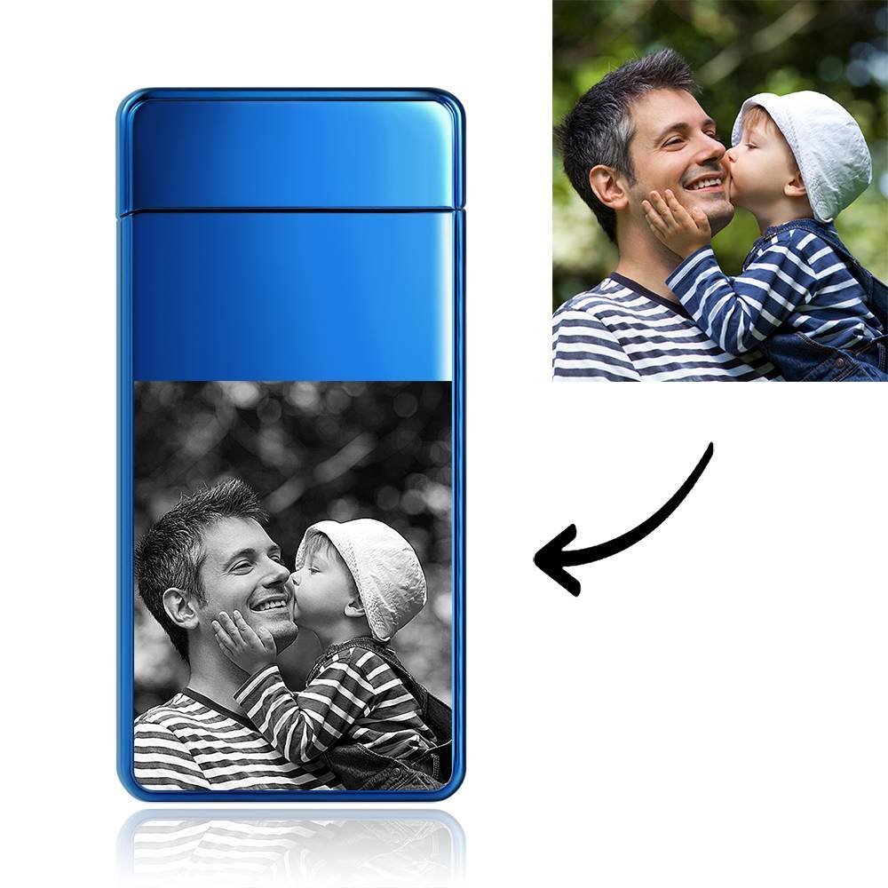 Men's Personality Custom Electric Blue Perfect Family Photo Lighter, Engraved Lighter Gift for Dad