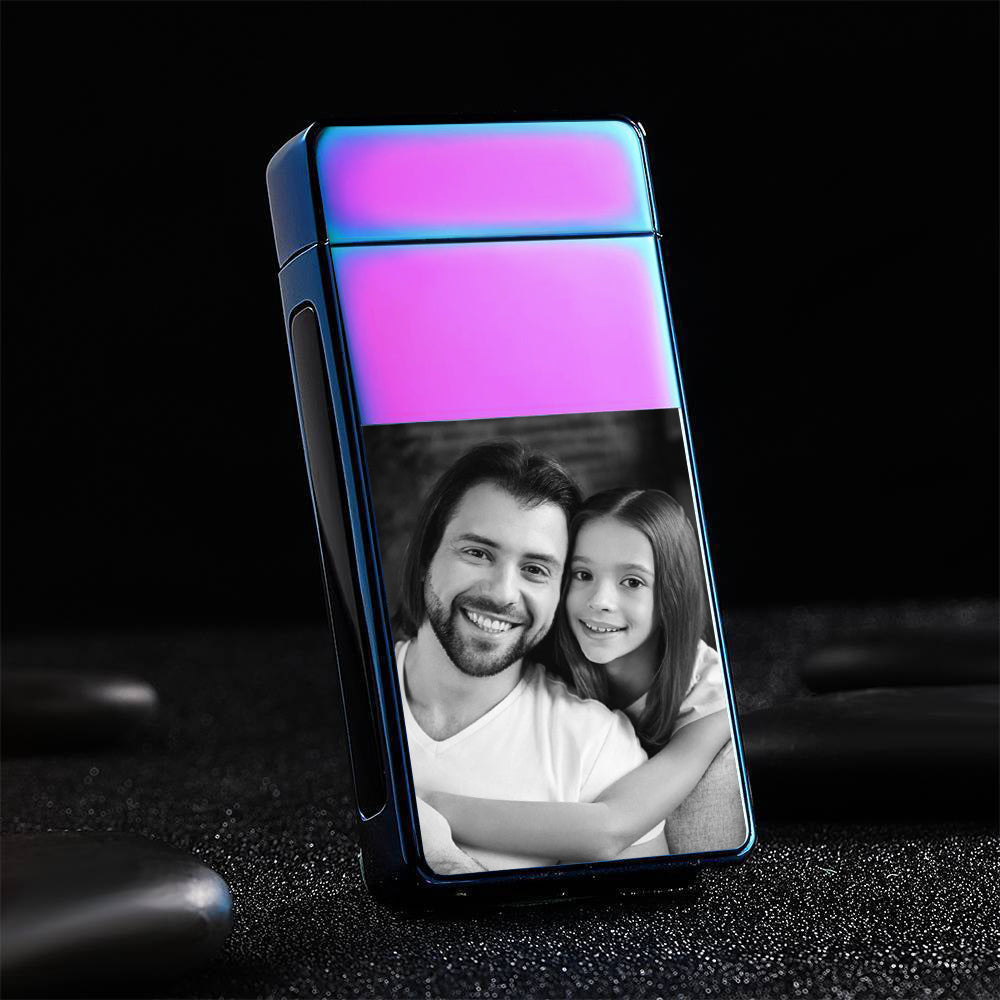 Men's Personality Custom Electric Blue Perfect Family Photo Lighter, Engraved Lighter Gift for Dad