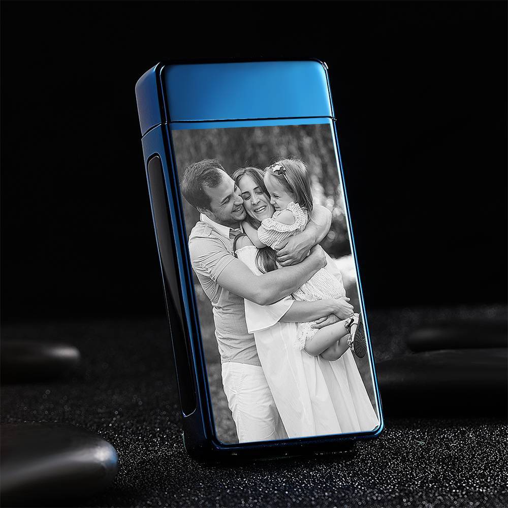 Custom Men's Electric Blue Perfect Family Photo Lighter, Engraved Lighter
