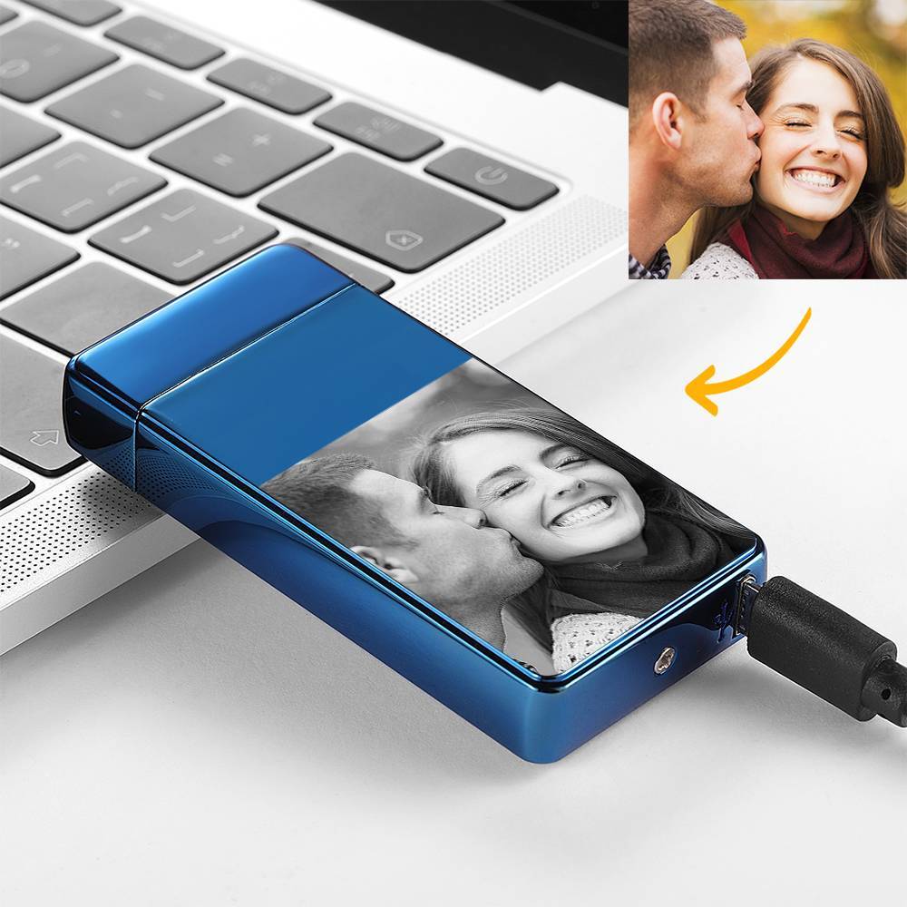 Men's Personality Custom Electric Blue Couple Gift Photo Lighter, Engraved Lighter