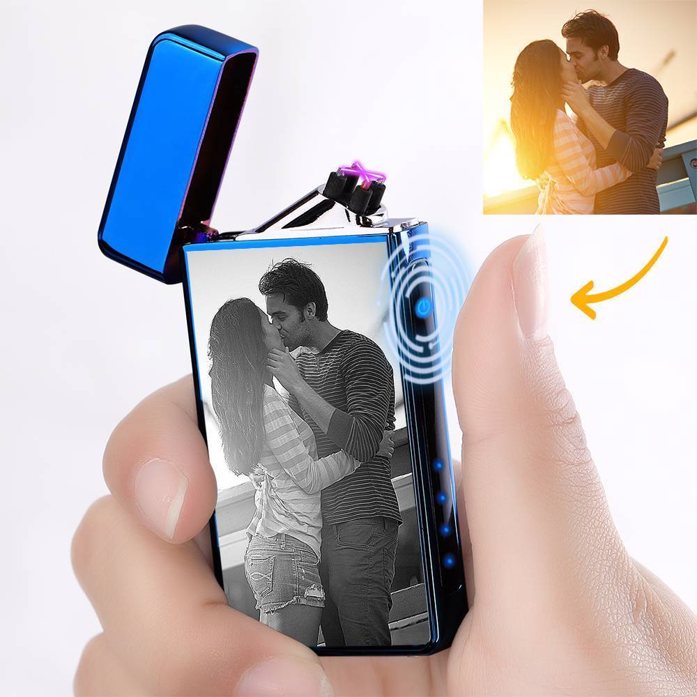 Custom Men's Electric Blue Couple Gift Photo Lighter, Engraved Lighter