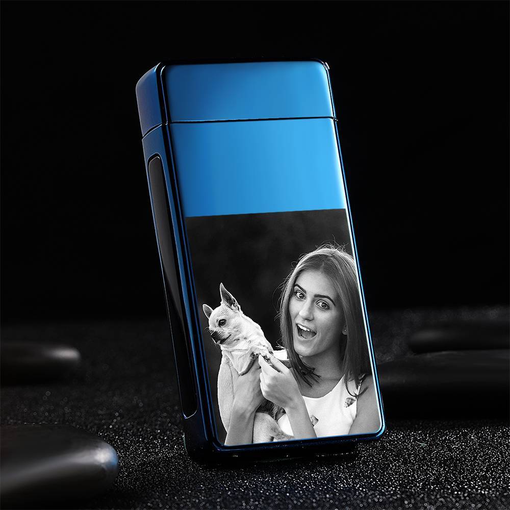 Men's Personality Custom Electric Blue Cute Pet Photo Lighter, Engraved Lighter