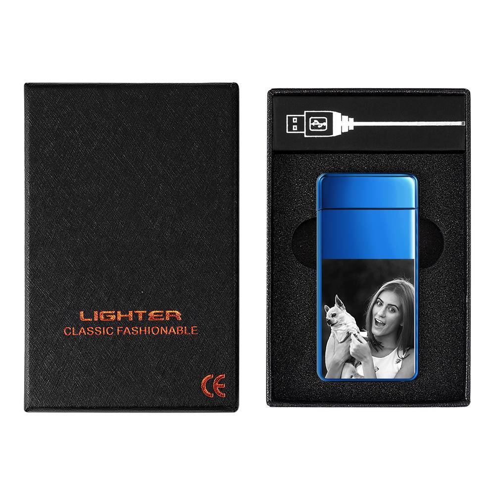 Men's Personality Custom Electric Blue Cute Pet Photo Lighter, Engraved Lighter