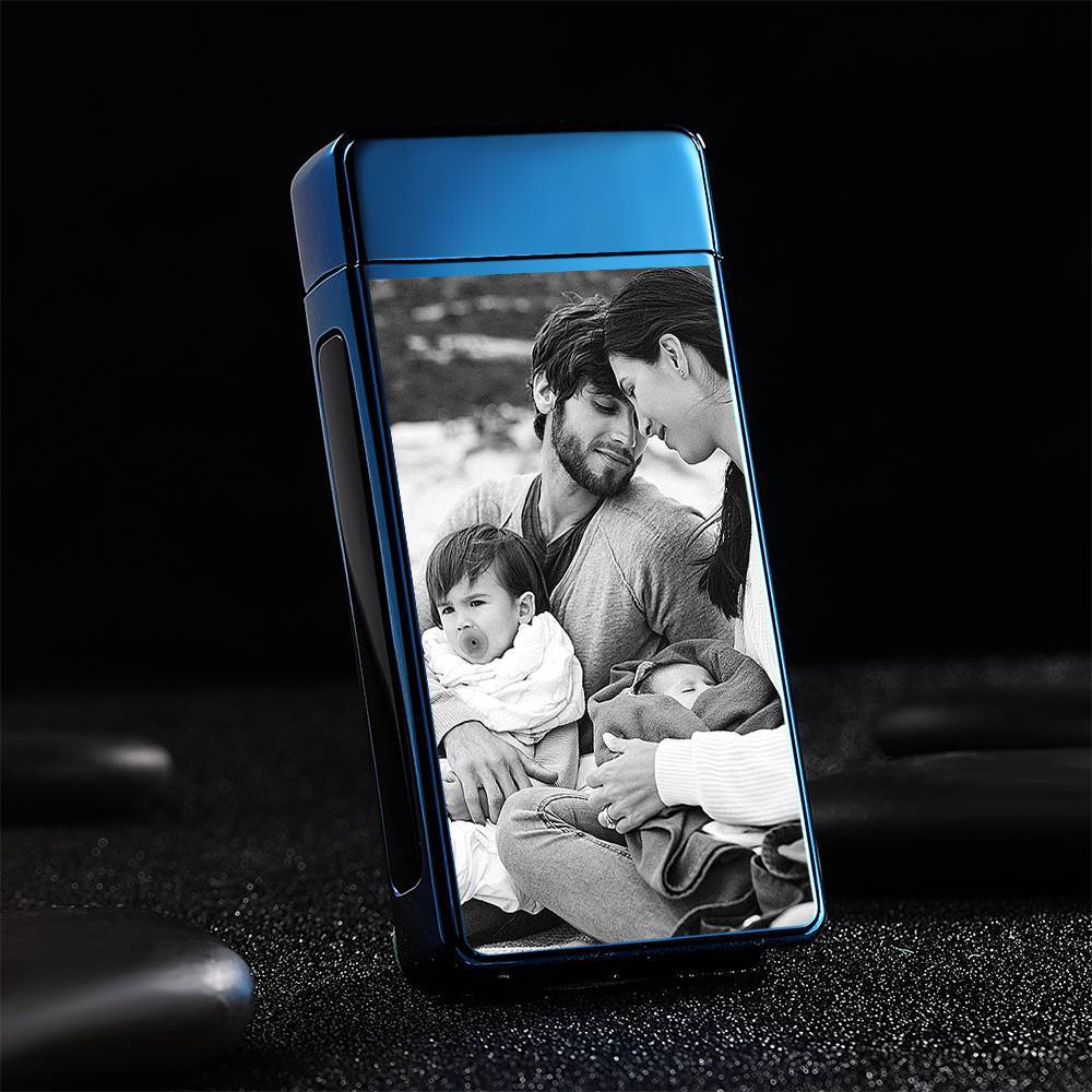 Custom Men's Electric Blue Happiness Moment Photo Lighter, Engraved Lighter
