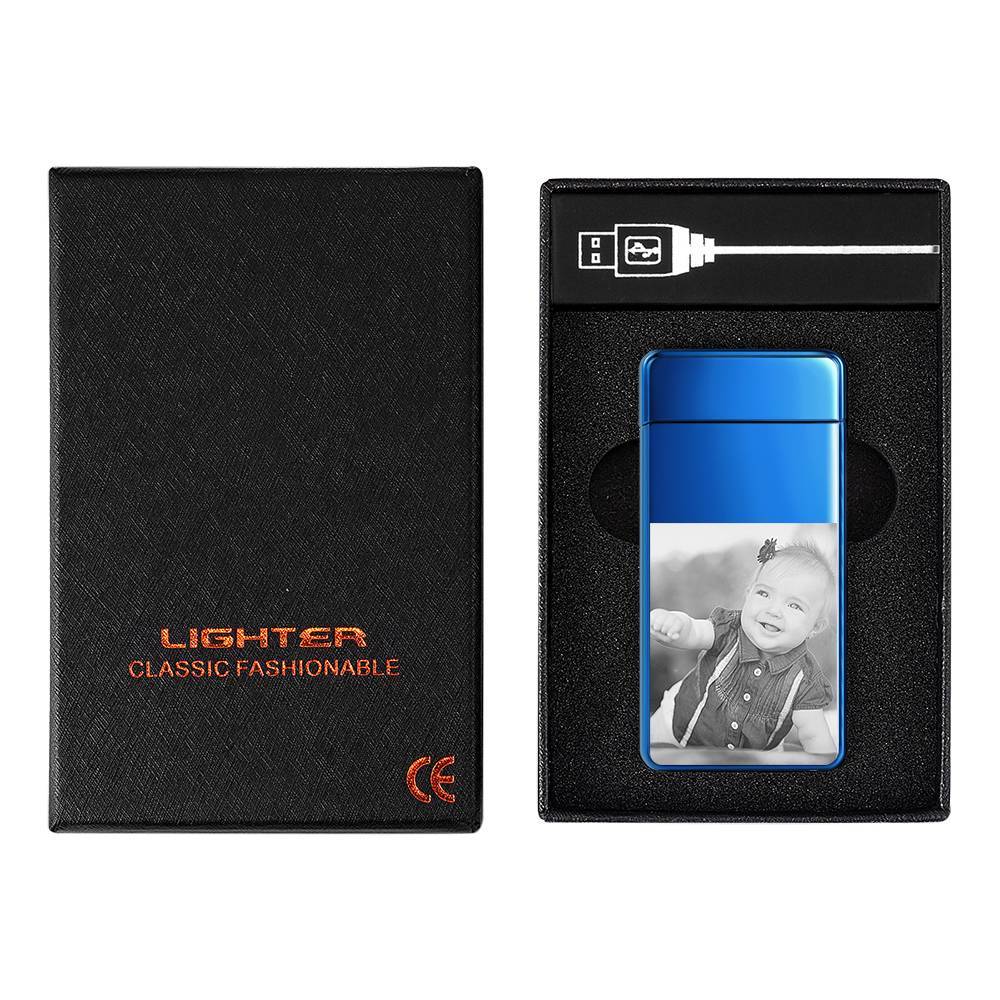 Men's Personality Custom Electric Blue Baby Smile Photo Lighter, Engraved Lighter