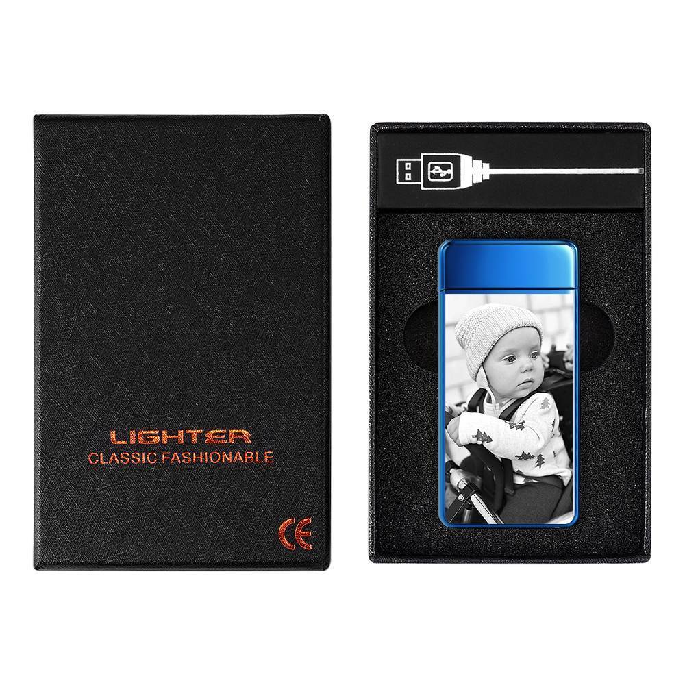 Custom Men's Electric Blue Baby Smile Photo Lighter, Engraved Lighter