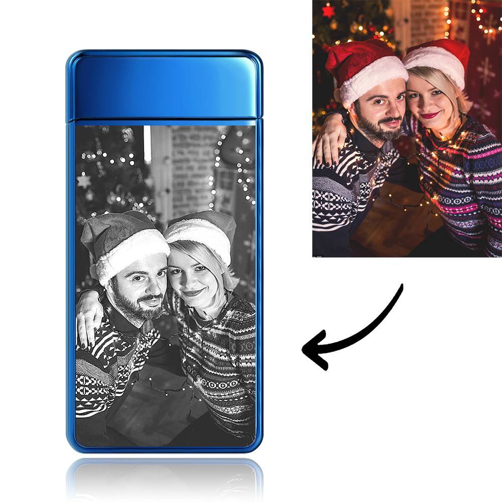 Custom Electric Blue Photo Lighter, Engraved Lighter