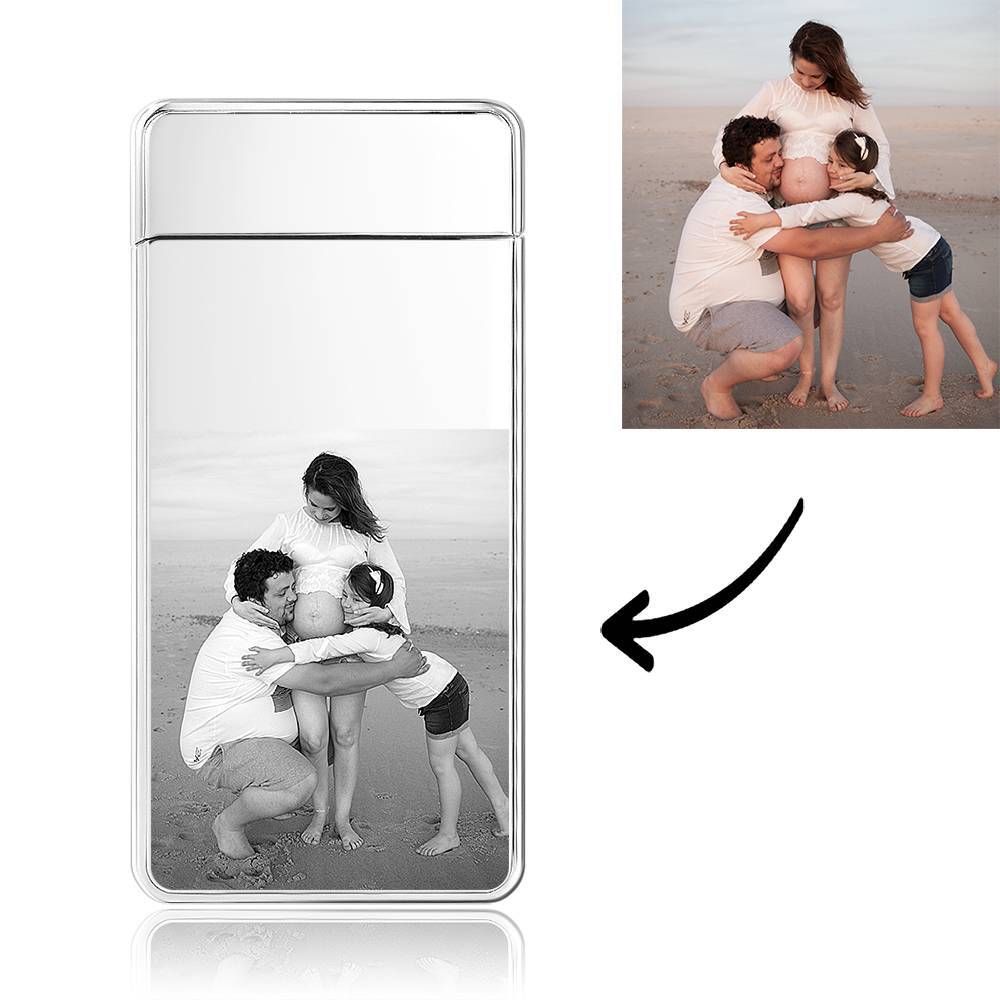 Men's Personality Custom Electric Blue Perfect Family Photo Lighter, Engraved Lighter Gift for Dad