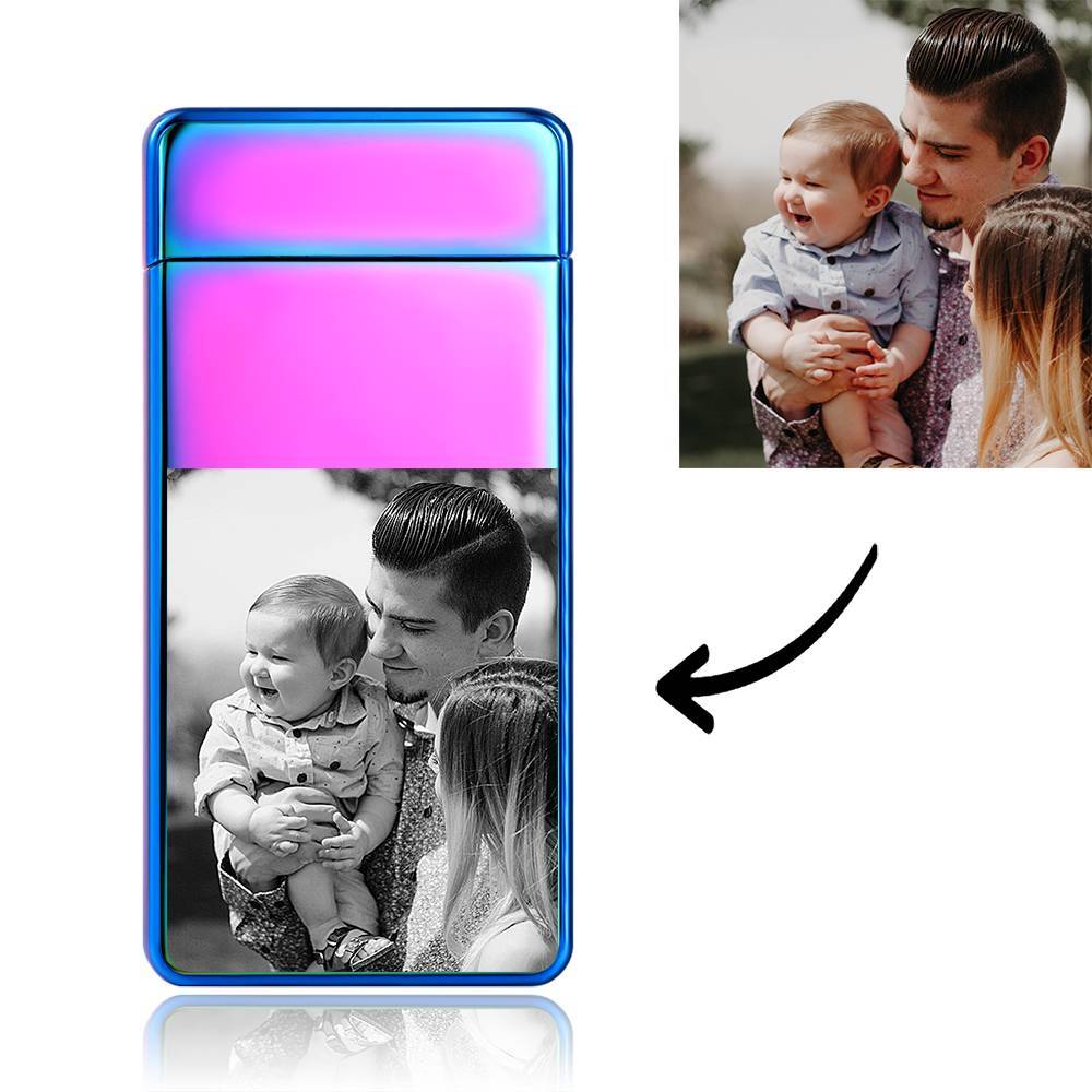 Men's Personality Custom Electric Blue Perfect Family Photo Lighter, Engraved Lighter