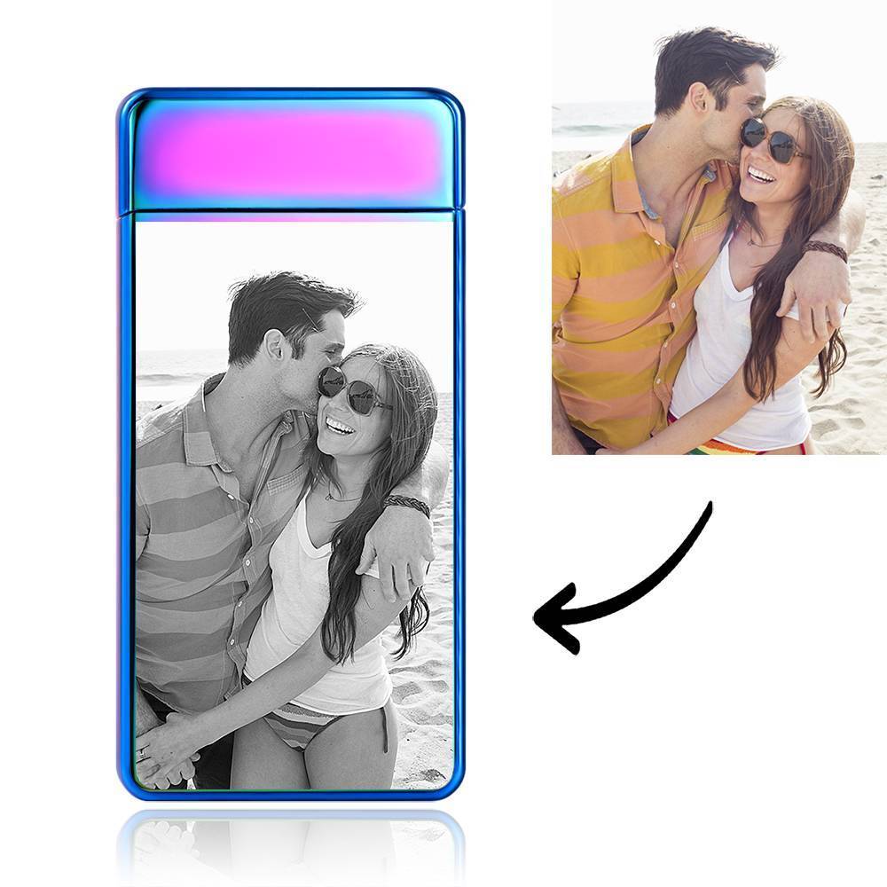 Custom Men's Electric Blue Couple Gift Photo Lighter, Engraved Lighter