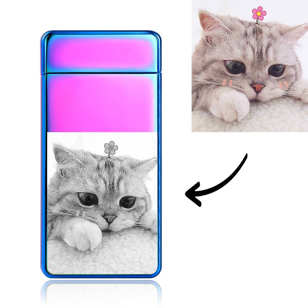 Men's Personality Custom Electric Blue Cute Pet Photo Lighter, Engraved Lighter