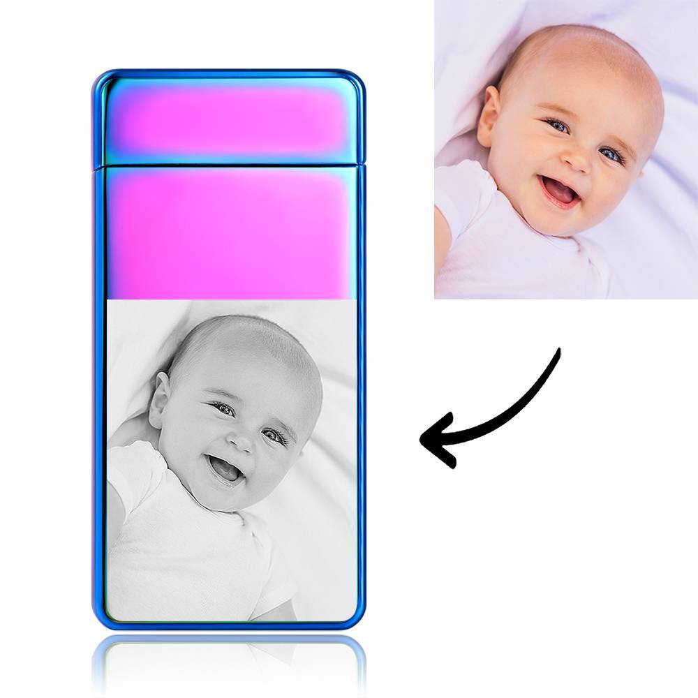 Men's Personality Custom Electric Blue Baby Smile Photo Lighter, Engraved Lighter