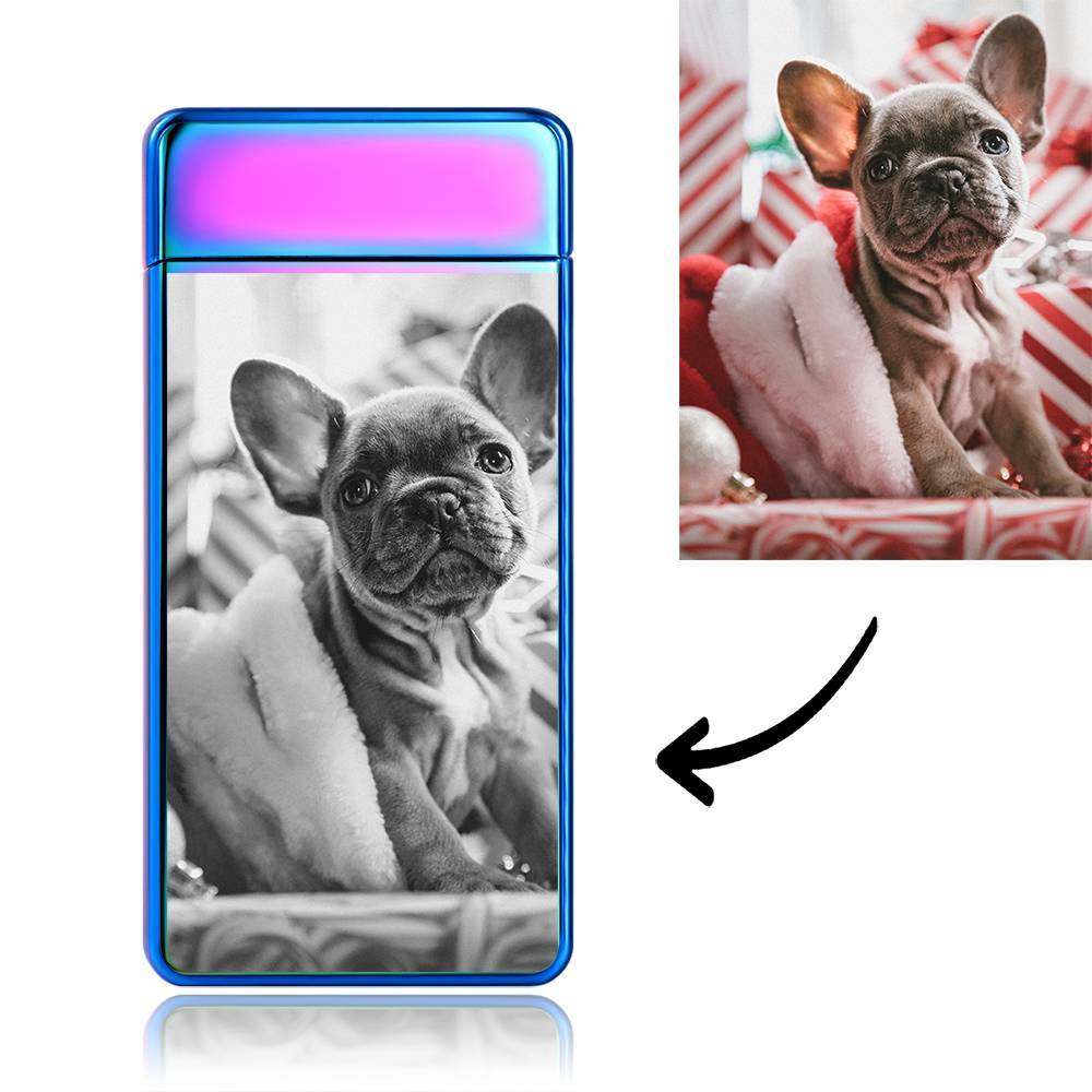 Custom Electric Blue Photo Lighter, Engraved Lighter