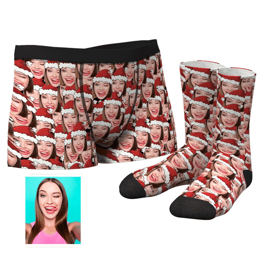 Men's Custom Christmas Hat Boxer Brief And Socks Set