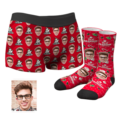 Men's Custom Snowman Face Boxer Shorts And Socks Set