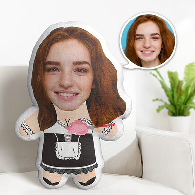 Black and White Suit Girl Minime Teddy Pillow Custom Face Personalized Photo Minime Doll