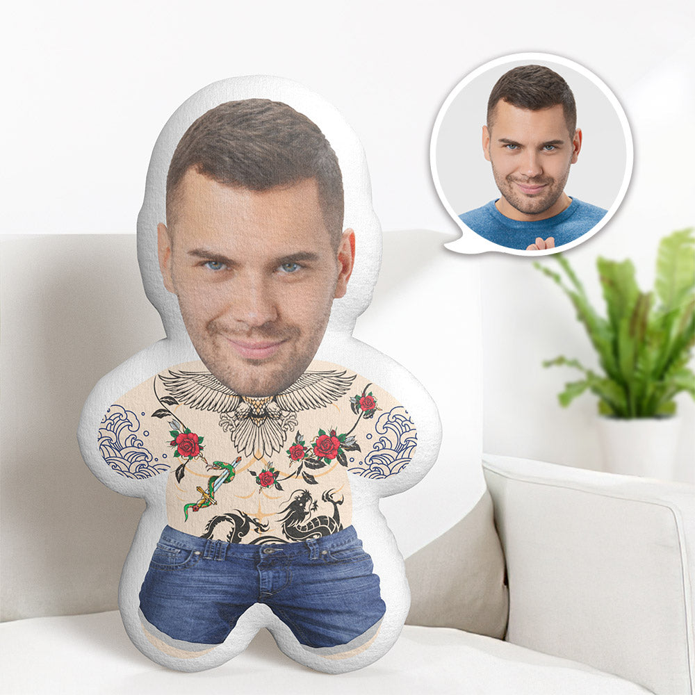 Tattoo Man Custom Face Minime Teddy Pillow Personalized Photo Minime Doll Personalized Gifts