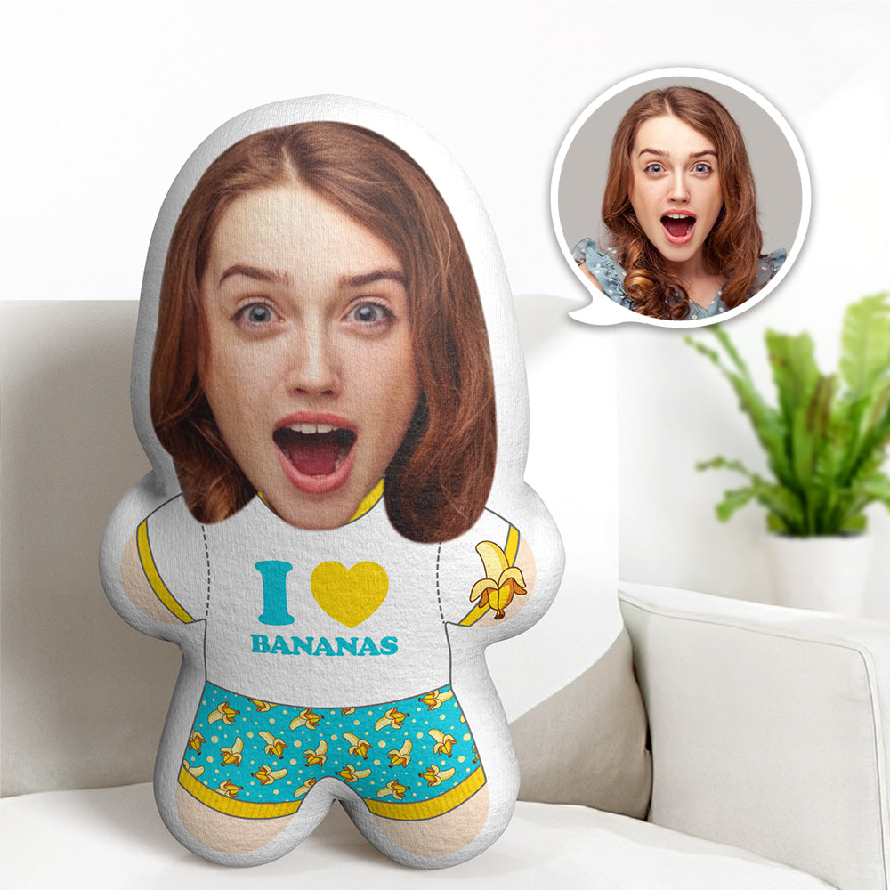 Personalized Face Minime Teddy Pillow I Love Bananas Custom Photo Minime Doll