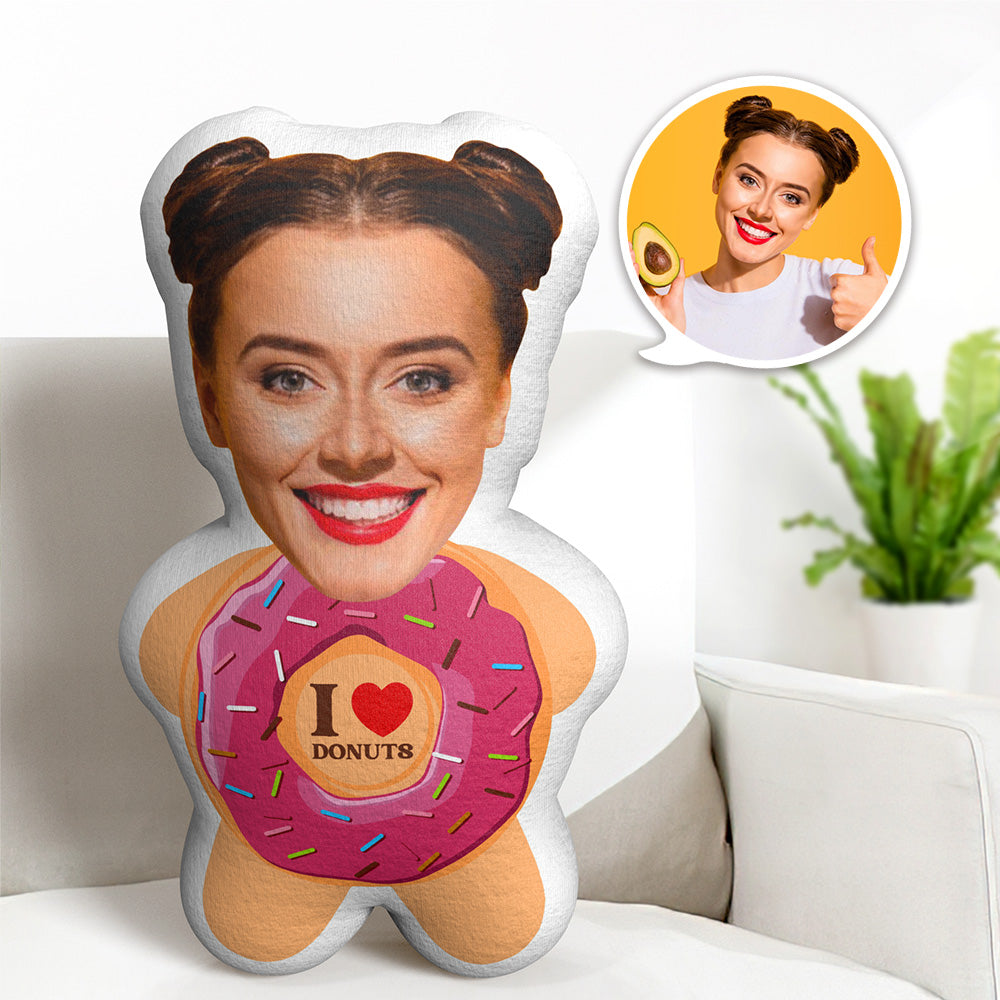 Custom Face Minime Pillow I Love Donuts Personalized Photo Minime Doll Stuffed Toys