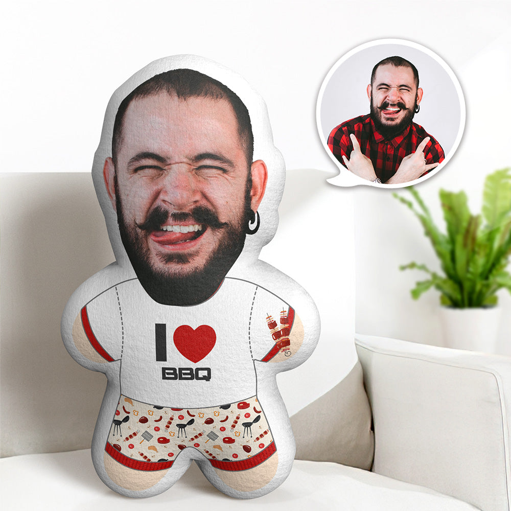 Custom Face Minime Pillow I Love BBQ Personalized Photo Minime Doll Stuffed Toys