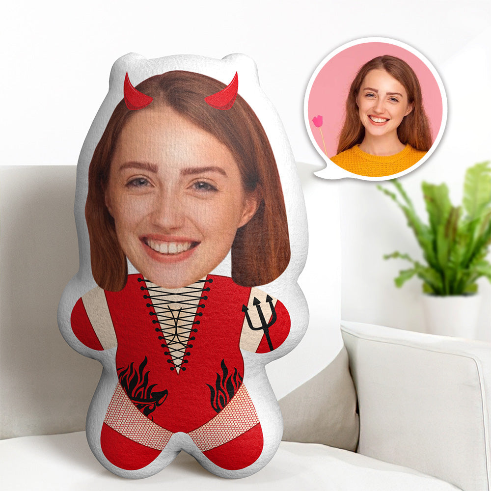 Custom Minime Throw Pillow Red Devil Woman Custom Face Gifts Personalized Photo Minime Pillow