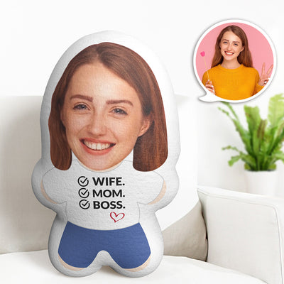 Custom Face Gifts Minime Throw Pillow Personalized Photo Pillow Wife Mom Boss - mysiliconefoodbag