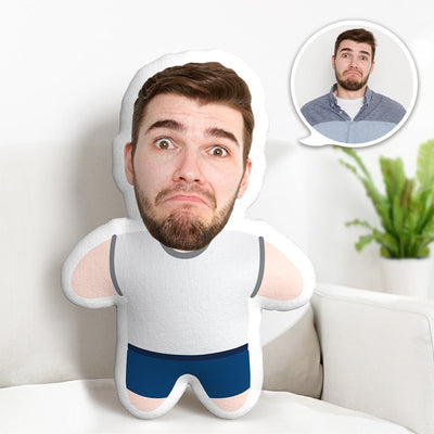 White Shirt Minime Throw Pillow Custom Face Gifts Personalized Photo Minime Pillow - makephotopuzzleuk