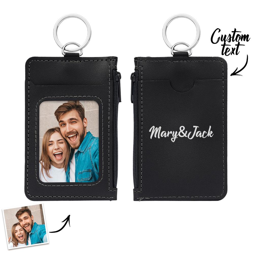 Custom Photo Engraved Keychain Leather Card Holder Creative Gifts