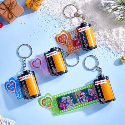 Custom Photo Film Roll Keychain Colorful Heart Decor Camera Keychain Christmas Day Gift - mysiliconefoodbag