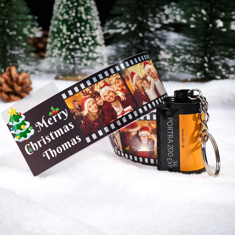 Custom Photo Film Roll Keychain Christmas Tree Pattern Camera Keychain Christmas Day Gift