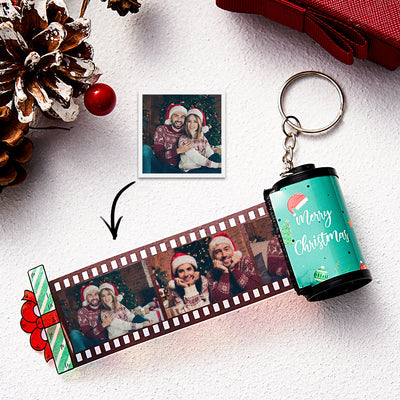 Custom Photo Film Roll Keychain Engraved Gift Box Pullable Camera Keychain Christmas Day Gift - mysiliconefoodbag