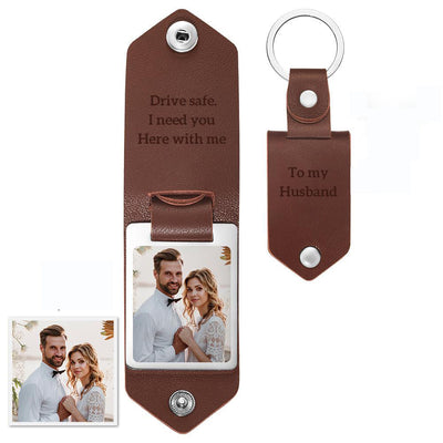 Personalized Leather Photo Keychain Custom Engraved Text Commemorative Keychain Anniversary Gifts - NameNecklace