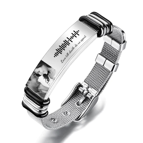 Custom Scannable Music Bracelet Photo And Engraved Stainless Steel Bracelet Best Gifts for Men Gift For Lover