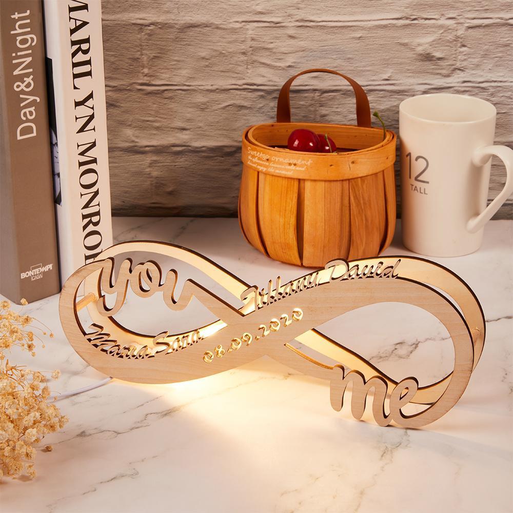 Custom Lamp Engraved Wood Nightlight Personalized Name Light Infinity Love Gift for Her Gift For Mom Gift for Dad