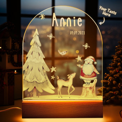 Custom Name Christmas Tree Personalized Santa Elk Baby Night Light Bedroom Christmas Gift - mysiliconefoodbag