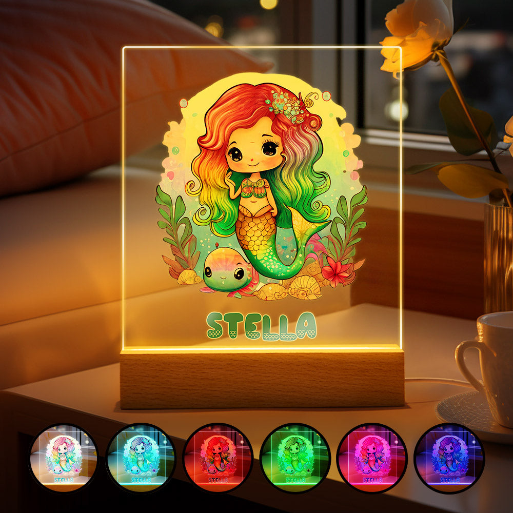 Colorful Mermaid Magical Princess Girls Room Decor Name Night Light LED Personalized Seven Color Options Gift