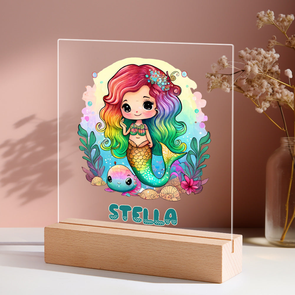 Colorful Mermaid Magical Princess Girls Room Decor Name Night Light LED Personalized Seven Color Options Gift