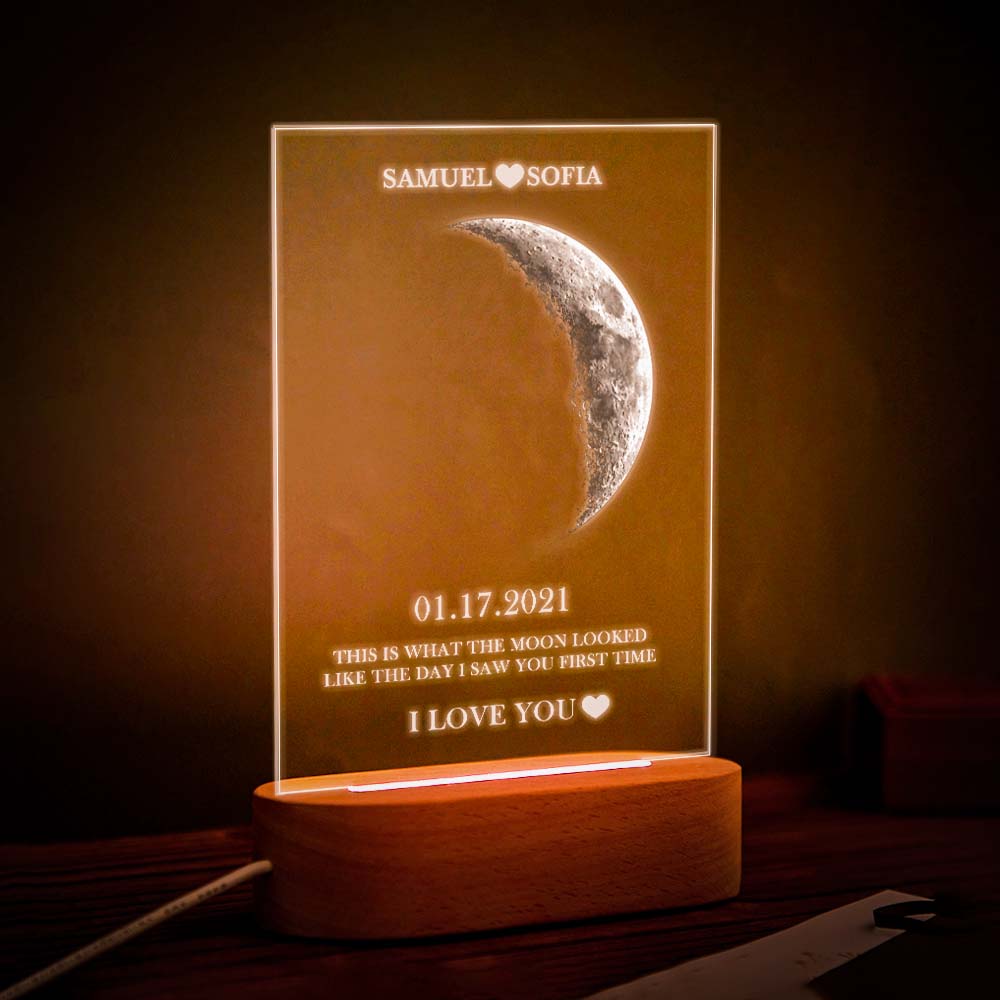 Custom Moon Phase and Names Wooden Frame with Your Text Moon Phase Gifts Collection