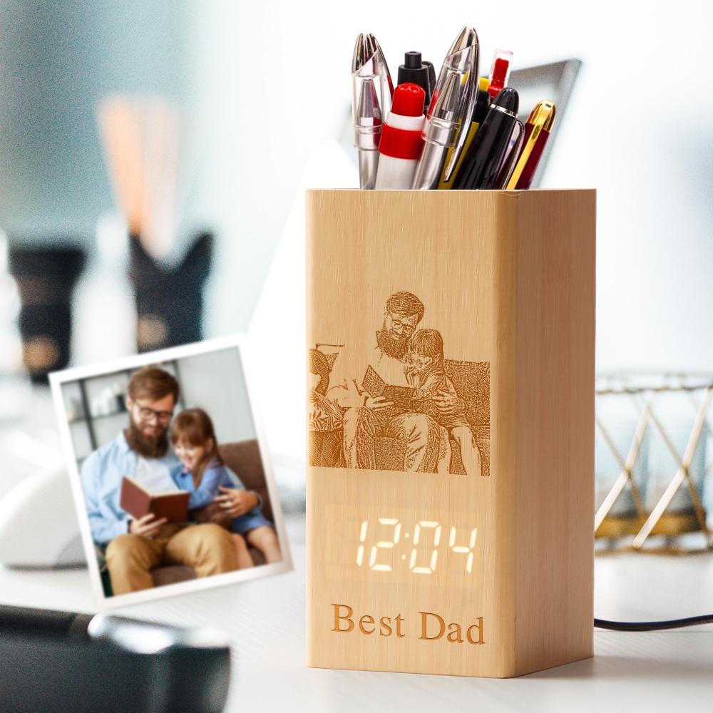 Custom Photo Pen Container Wooden Lamp with Text Gifts for Kids