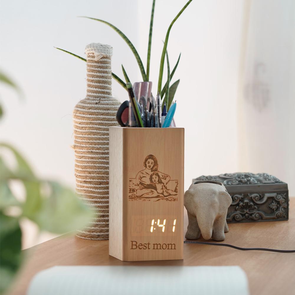 Custom Photo Pen Container Wooden Lamp with Text Gifts for Kids