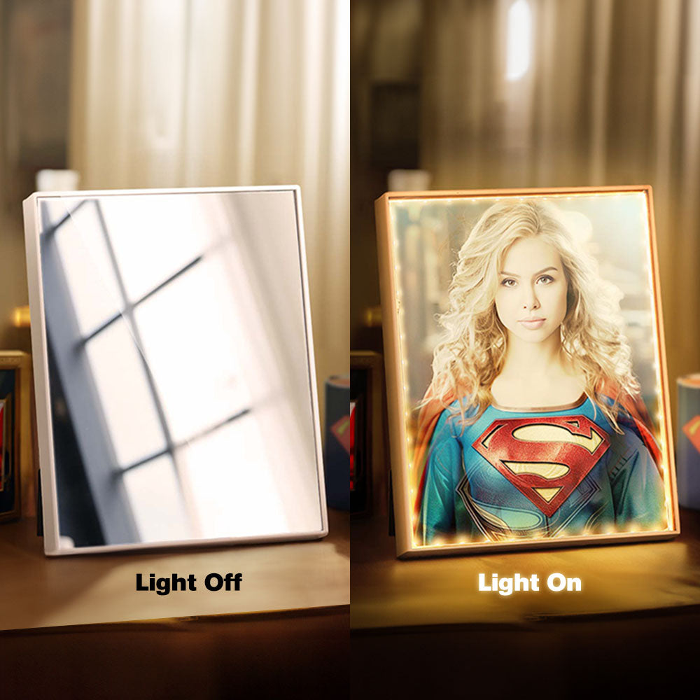 Personalized Superwoman Photo Portrait Mirror Light Custom Face Gifts for Her / Mother