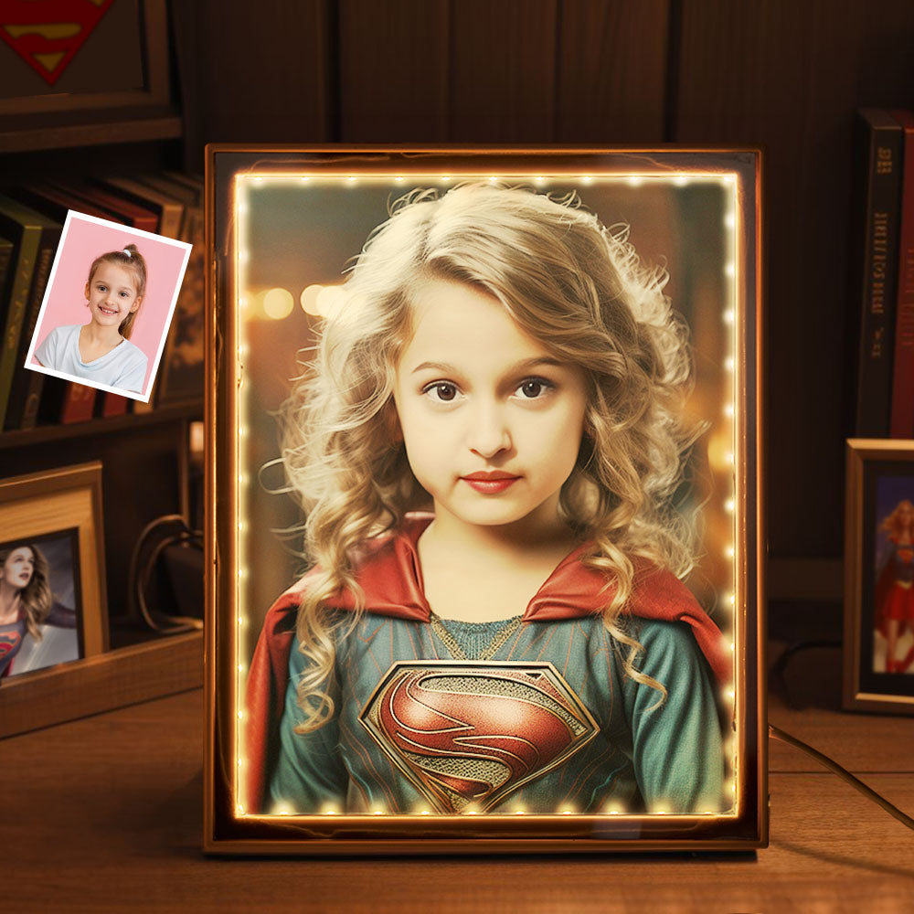 Personalized Superwoman Photo Portrait Mirror Light Custom Face Gifts for Her / Mother