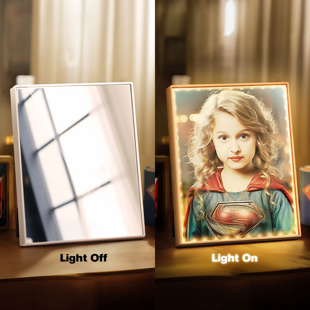 Personalized Superwoman Photo Portrait Mirror Light Custom Face Gifts for Her / Mother