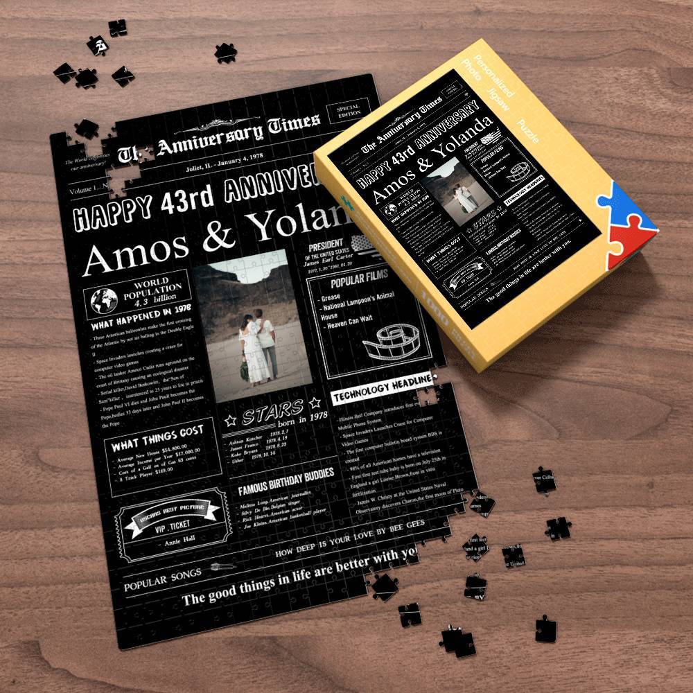 100 Years History News Custom Photo Jigsaw Puzzle Newspaper Decoration 43rd Anniversary Gift  43rd Birthday Gift Back in 1978