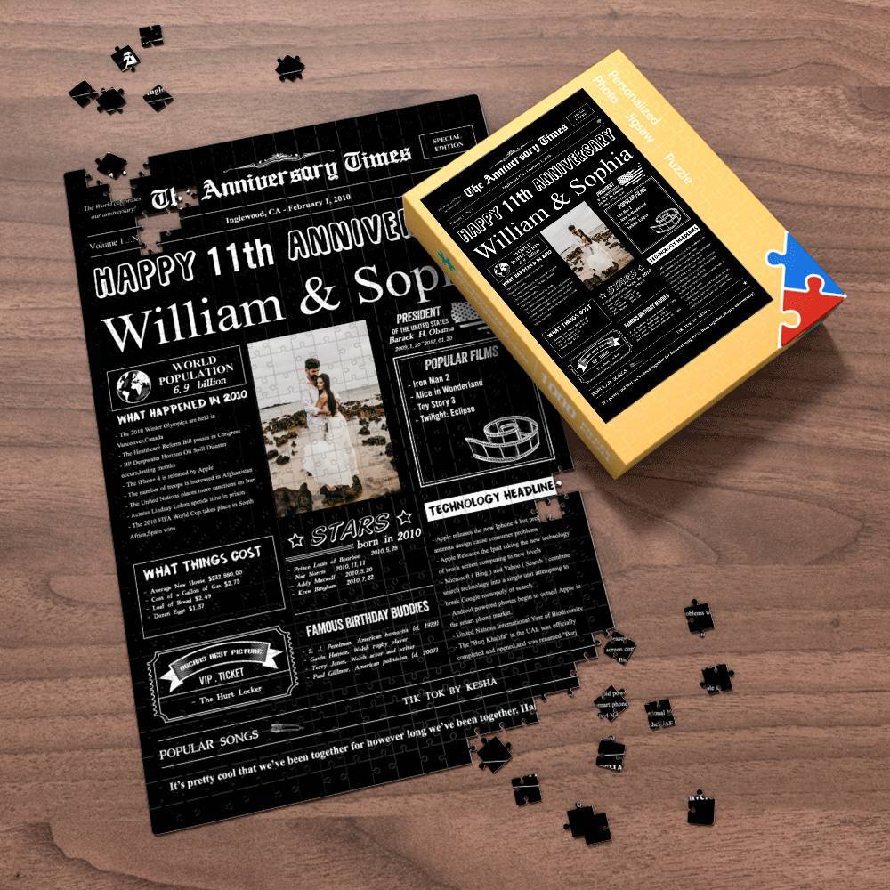 100 Years History News Custom Photo Jigsaw Puzzle Newspaper Decoration 11th Anniversary Gift  11th Birthday Gift Back in 2010