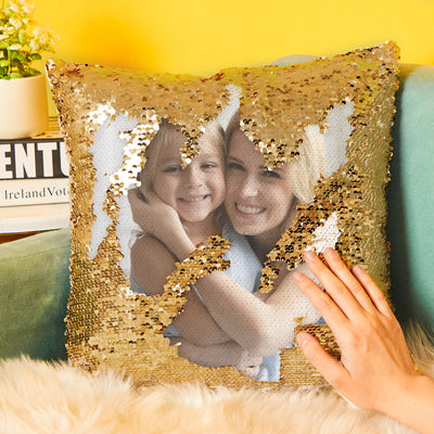 Couple Photo Personalized Magic Sequins Pillow Multicolor Shiny 15.75''*15.75'' - For Mom